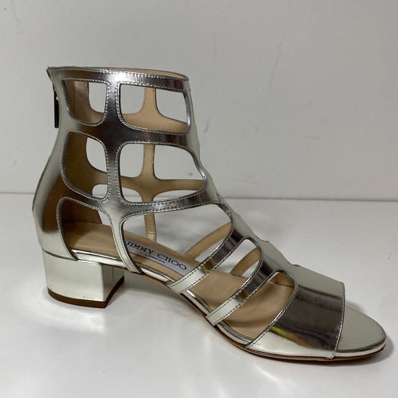 Jimmy Choo Silver Mirrored Leather Barbiecore Sandals Size 6 - Picture 4 of 12
